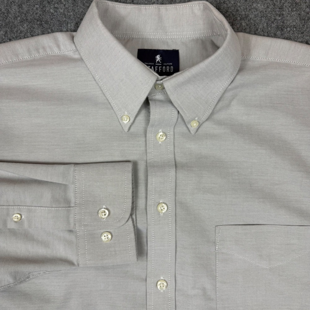 Stafford Travel Wrinkle Free Oxford Shirt Regular Fit Gray